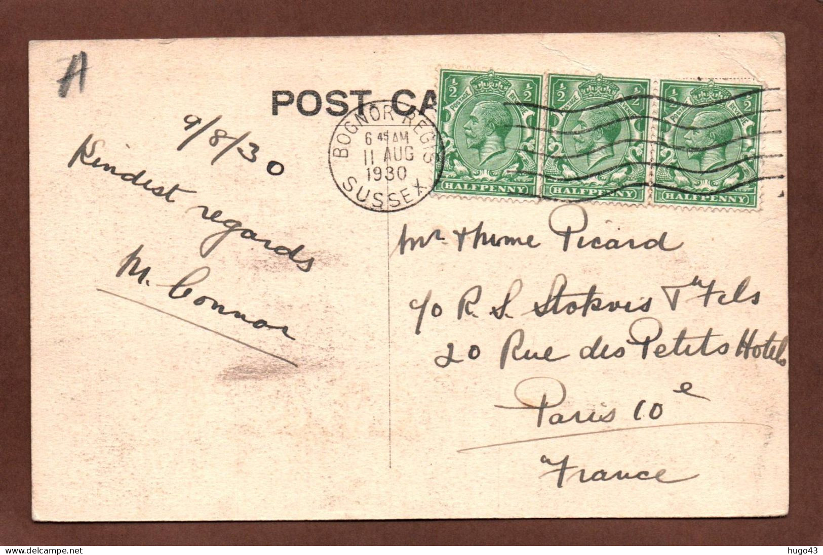 (RECTO / VERSO) THE PIER BOGNOR REGIS EN 1930 - BEAU CACHET ET TIMBRES - CPA - Bognor Regis