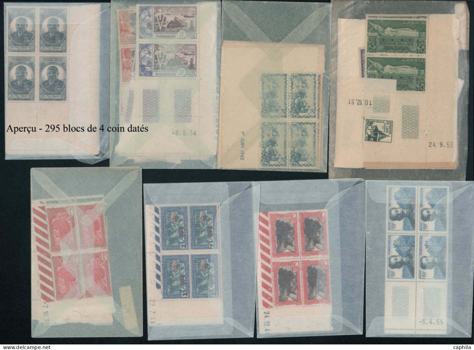 LOT COLONIES FRANCAISES - Poste - Stock de coin datés majorité en bloc de 4 et neufs **, période 1930/1960