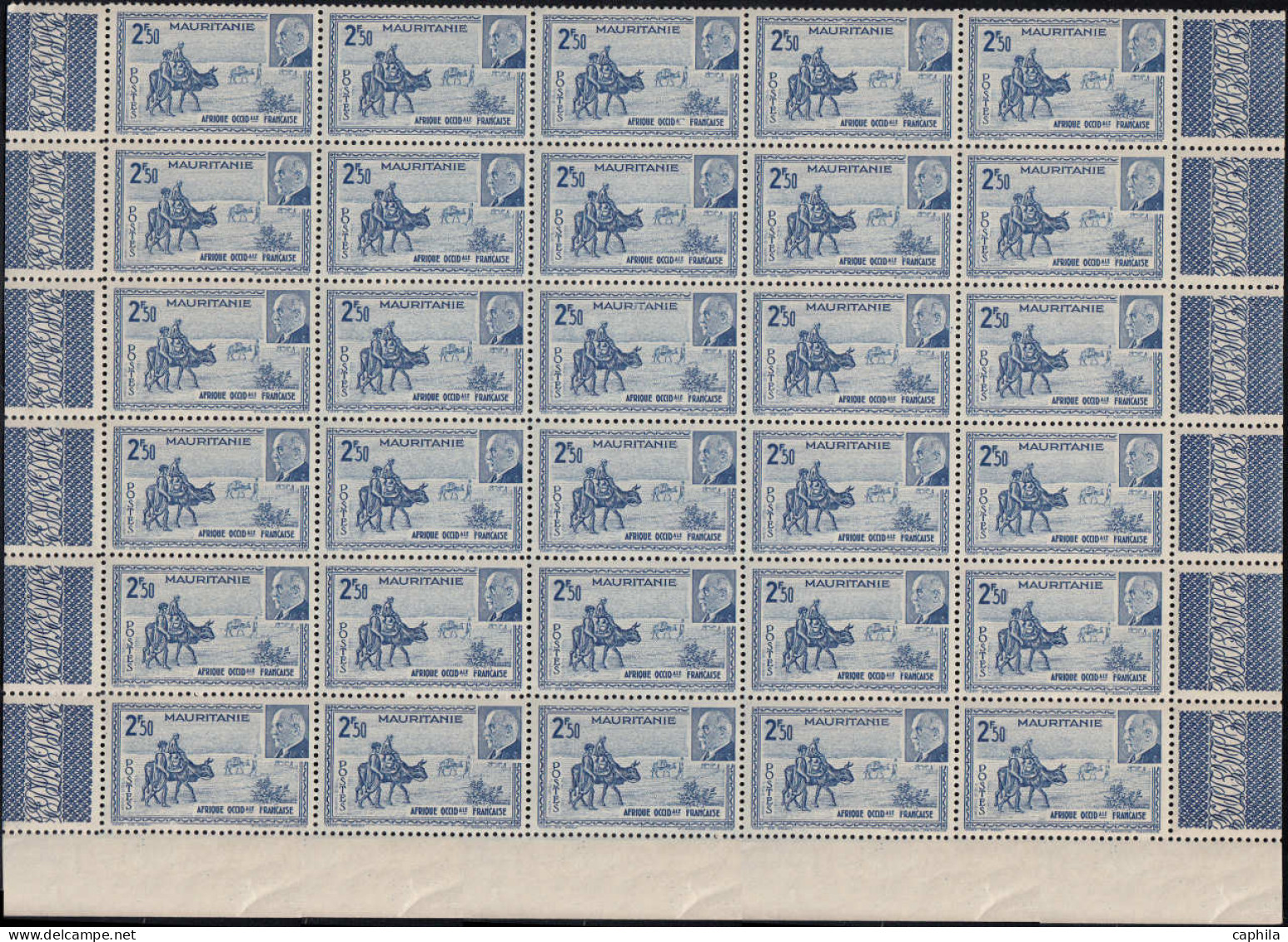 ** COLONIES SERIES - Poste - 1944, Pétain en panneaux de 30 (sauf AEF - Madagascar - Océanie) souvent 2 valeurs par bloc