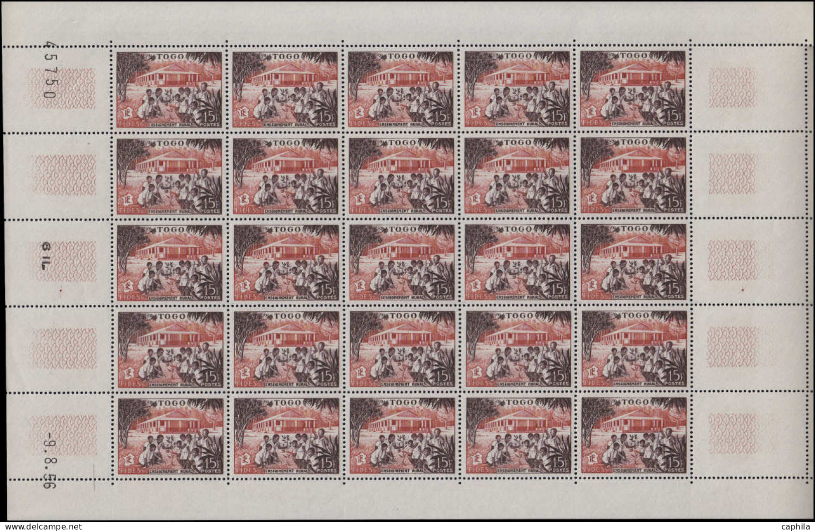 ** COLONIES SERIES - Poste - 1956, FIDES, série complète de 26 valeurs en feuille de 25