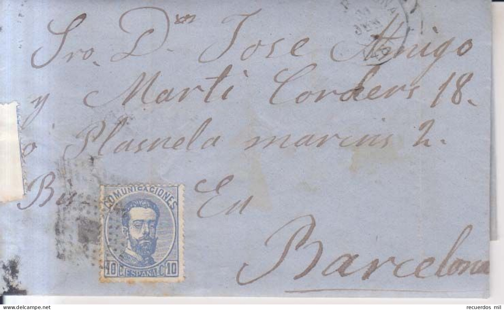 Año 1872 Edifil 121 Amadeo I  Carta  Matasellos Rombo Tarragona - Lettres & Documents