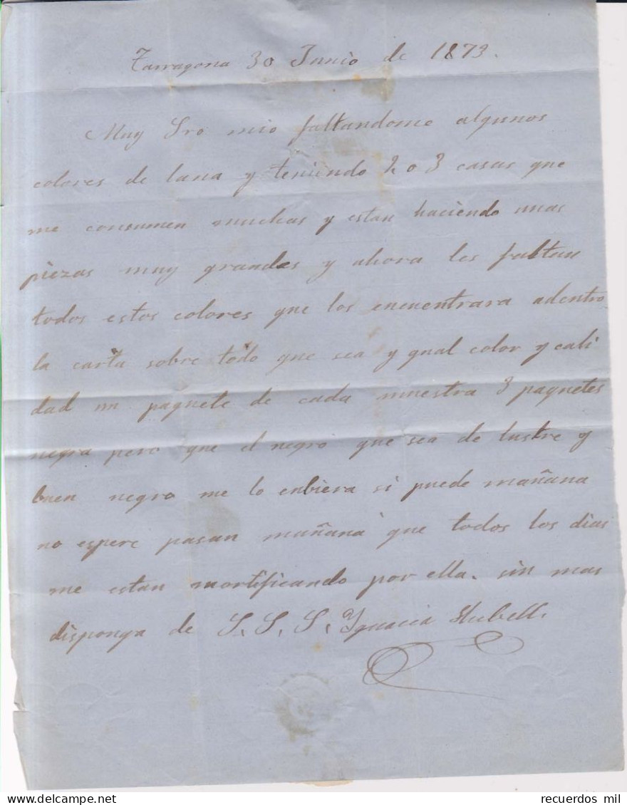 Año 1872 Edifil 121 Amadeo I  Carta  Matasellos Rombo Tarragona - Cartas & Documentos