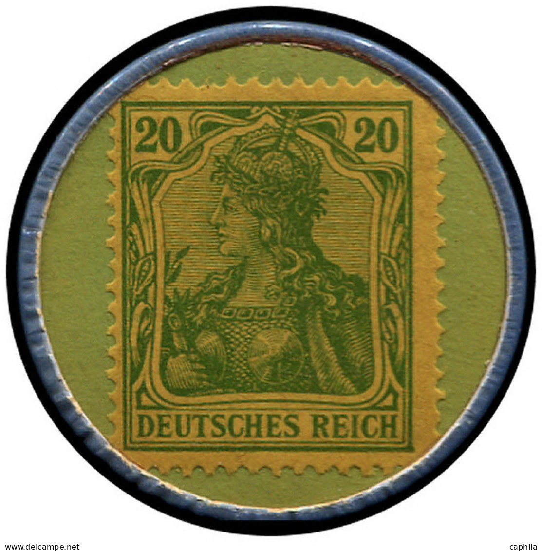CEL ALL. EMPIRE - Timbres Monnaie - 121, Celluloïd (fond Bleu), 20pf. Germania Vert: "Muser Brau" (Bière) - Autres & Non Classés