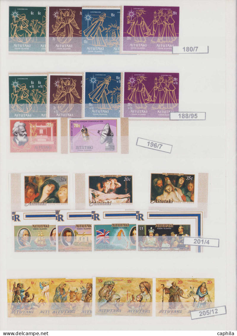 LOT AITUTAKI - Non Dentelés - Collection spécialisée de 299 timbres + 26 feuillets tous non dentelés (archives Fournier 