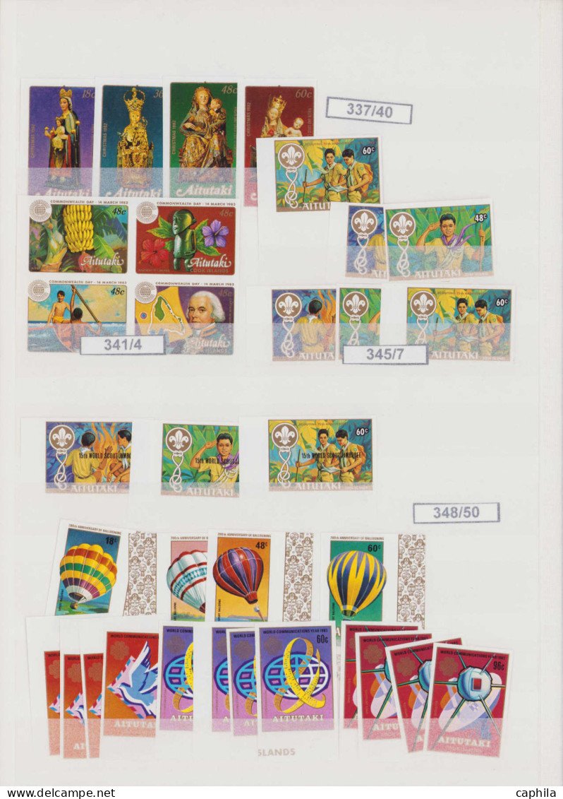 LOT AITUTAKI - Non Dentelés - Collection spécialisée de 299 timbres + 26 feuillets tous non dentelés (archives Fournier 