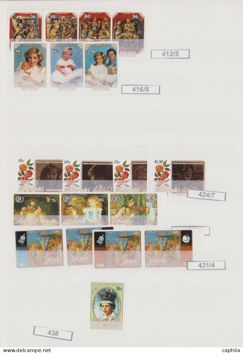 LOT AITUTAKI - Non Dentelés - Collection spécialisée de 299 timbres + 26 feuillets tous non dentelés (archives Fournier 