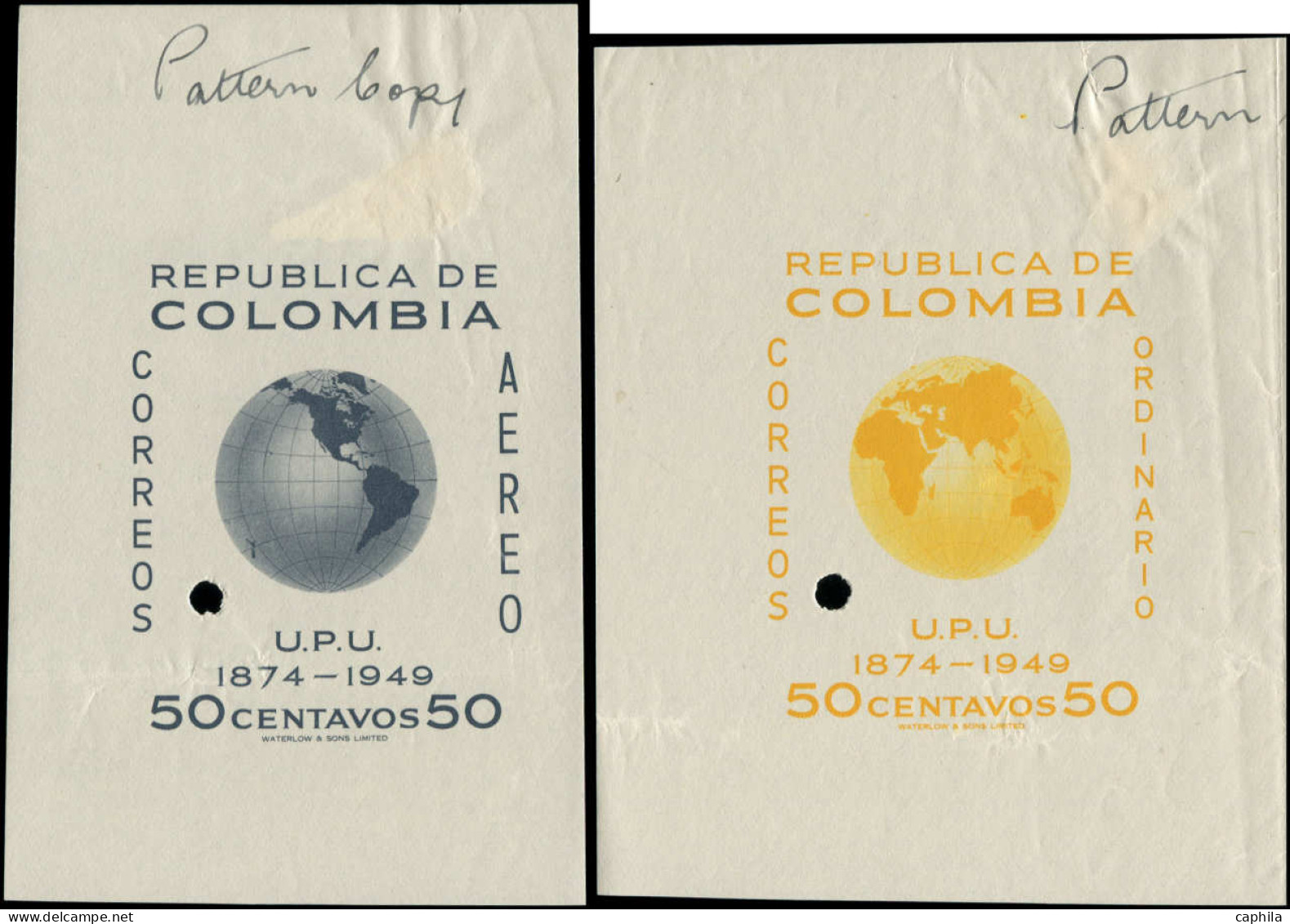 ESS COLOMBIE - Blocs Feuillets - 4/5, Grands Format, Sans N°  De Série, Annotés En Marge "Pattern Copy", Perforation De  - Kolumbien