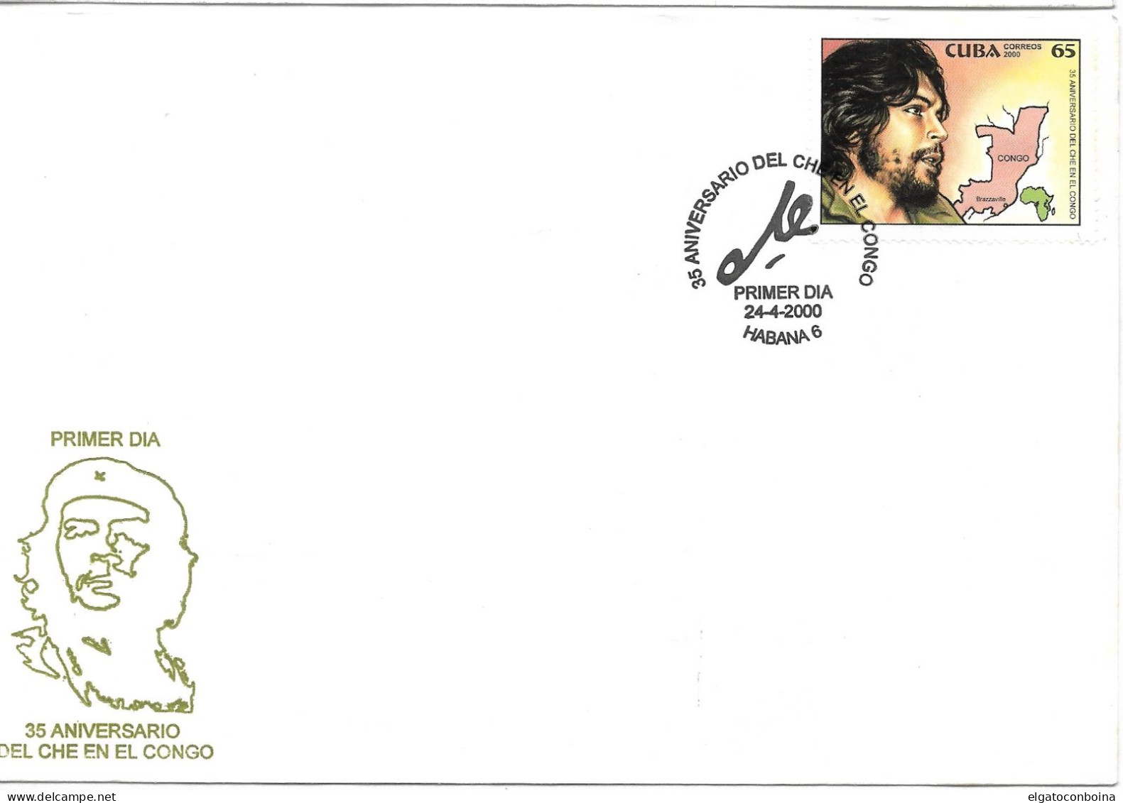 CUBA 2000 ERNESTO CHE GUEVARA ANNIVERSARY POLITICIAN MAPS FIRST DAY COVER WITH SPECIAL CANCEL - FDC