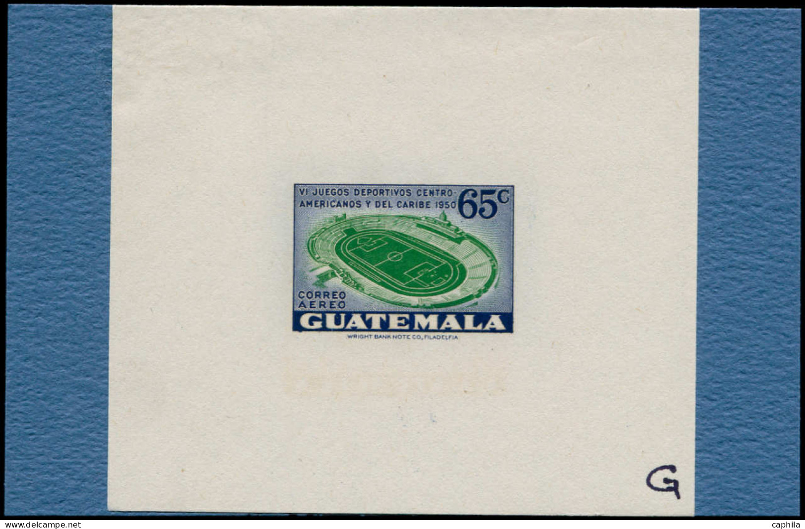 EPA GUATEMALA - Poste Aérienne - 178, épreuve En Violet Et Vert (N "G") Sur Support Carton: 65c. Stade De Football - Guatemala