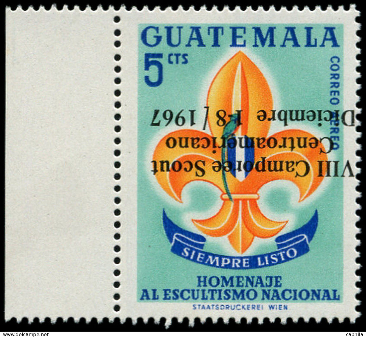 ** GUATEMALA - Poste Aérienne - 391, Surcharge Renversée (tirage 50): 5c. Scouts - Guatemala