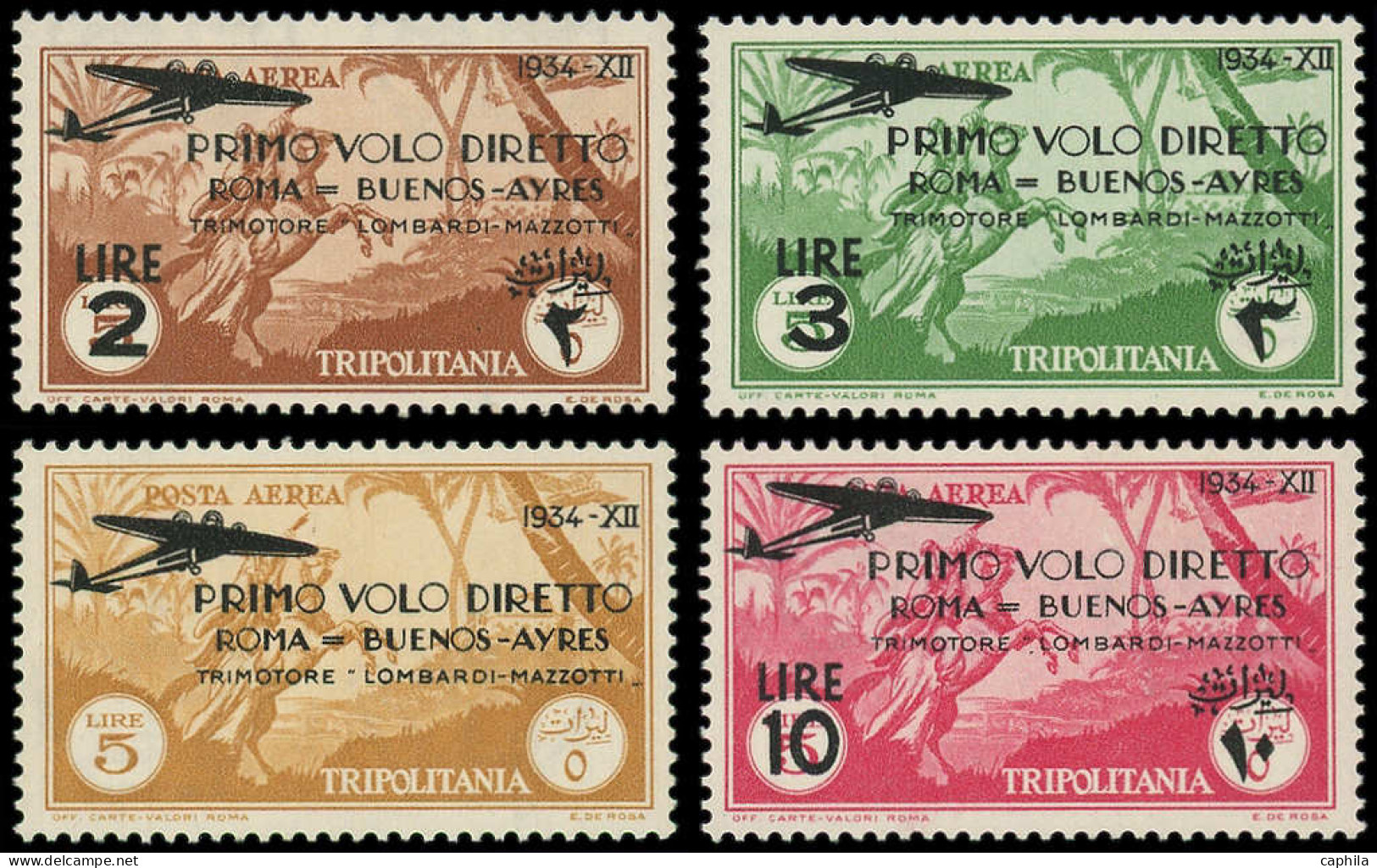 ** TRIPOLITAINE - Poste Aérienne - 39/42, Complet 4 Valeurs: Vol Rome-Buenos-Aires (Sas 30/33) - Tripolitaine