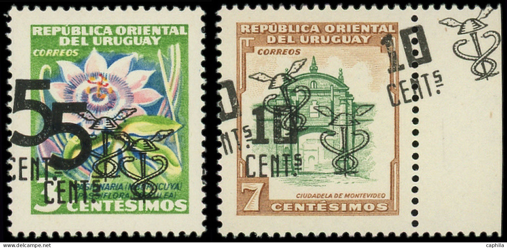 ** URUGUAY - Poste - 655/56, Double Surcharge: Passiflore Et Citadelle - Uruguay