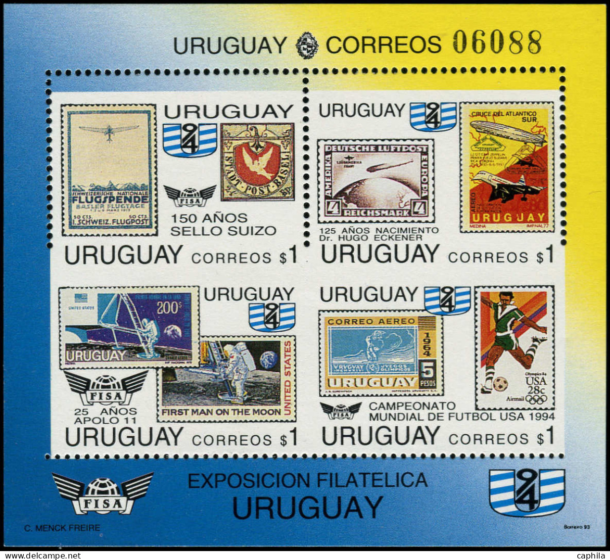 ** URUGUAY - Blocs Feuillets - 45, Variété Non Dentelé Entre Horizontalement, Les 2 Timbres Inférieurs Non Dentelés Vert - Uruguay