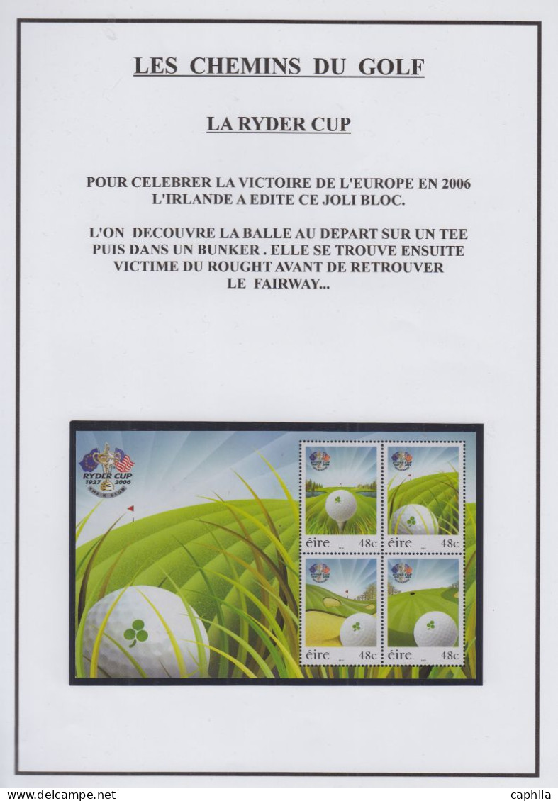 LOT Golf - Poste - Collection en 3 volumes, dont timbres, blocs et documents