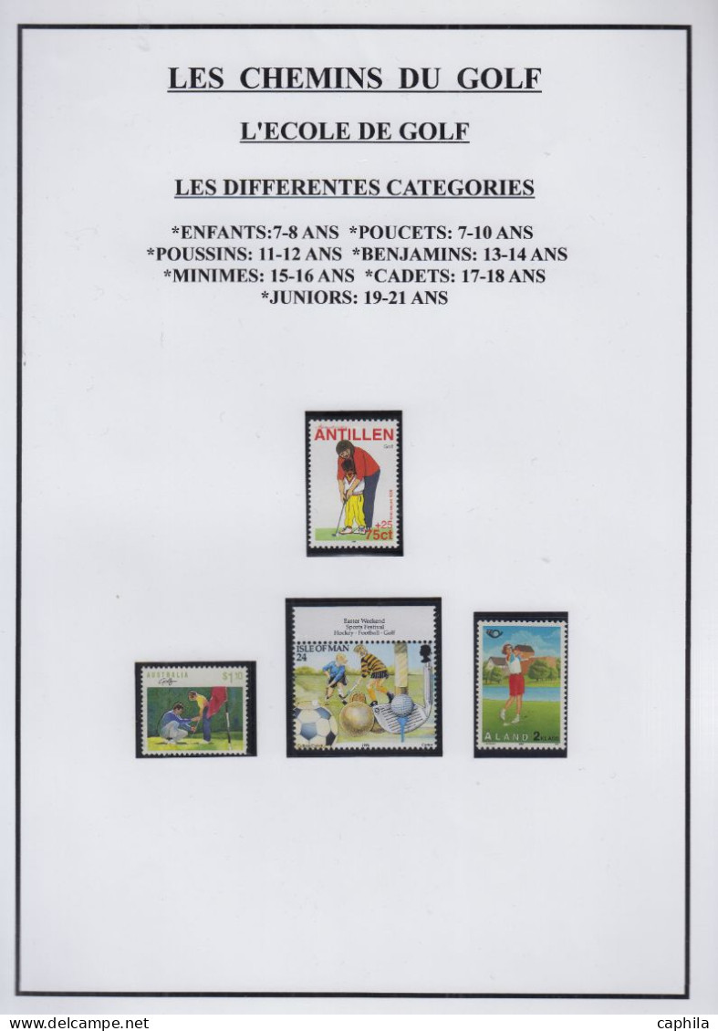 LOT Golf - Poste - Collection en 3 volumes, dont timbres, blocs et documents