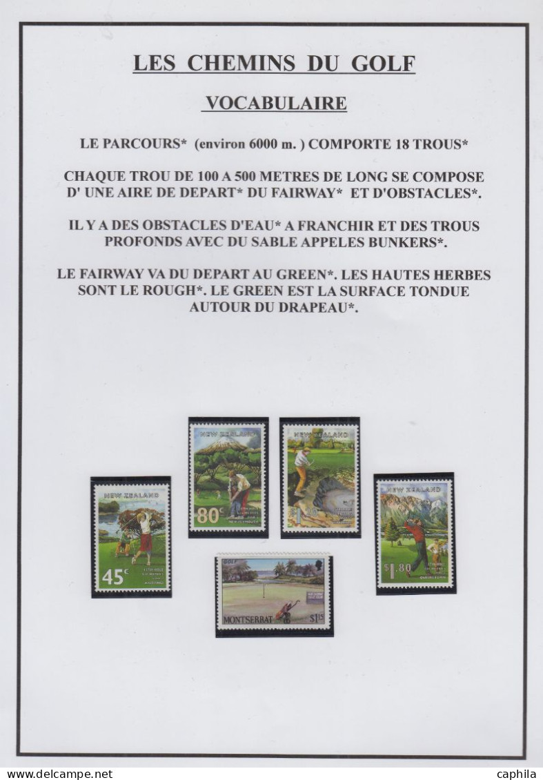 LOT Golf - Poste - Collection en 3 volumes, dont timbres, blocs et documents