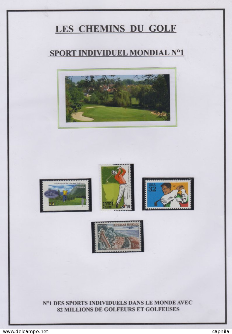 LOT Golf - Poste - Collection en 3 volumes, dont timbres, blocs et documents