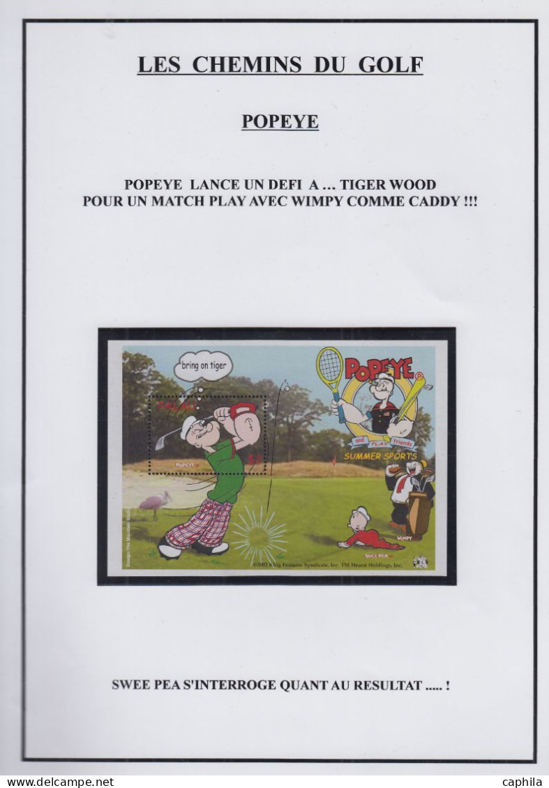 LOT Golf - Poste - Collection en 3 volumes, dont timbres, blocs et documents