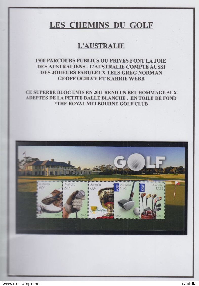 LOT Golf - Poste - Collection en 3 volumes, dont timbres, blocs et documents