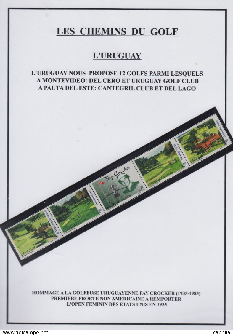 LOT Golf - Poste - Collection en 3 volumes, dont timbres, blocs et documents