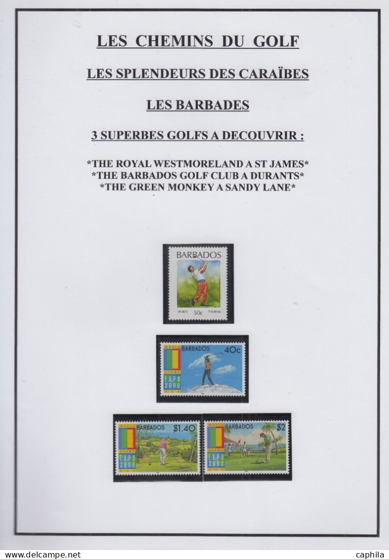 LOT Golf - Poste - Collection en 3 volumes, dont timbres, blocs et documents