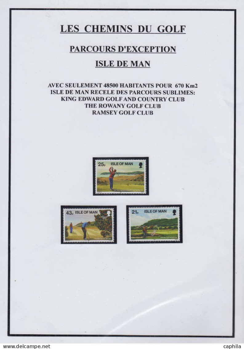 LOT Golf - Poste - Collection en 3 volumes, dont timbres, blocs et documents