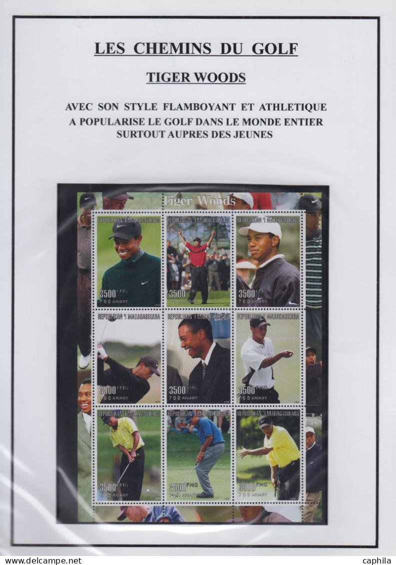 LOT Golf - Poste - Collection en 3 volumes, dont timbres, blocs et documents