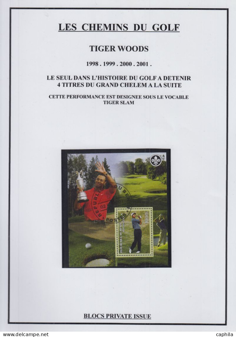 LOT Golf - Poste - Collection en 3 volumes, dont timbres, blocs et documents