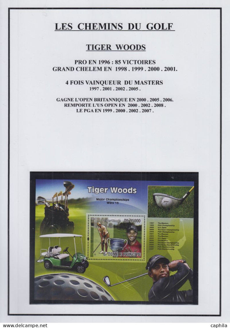 LOT Golf - Poste - Collection en 3 volumes, dont timbres, blocs et documents