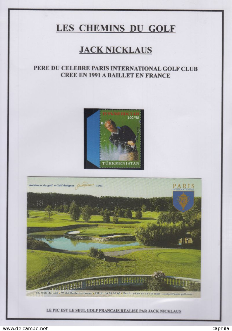 LOT Golf - Poste - Collection en 3 volumes, dont timbres, blocs et documents