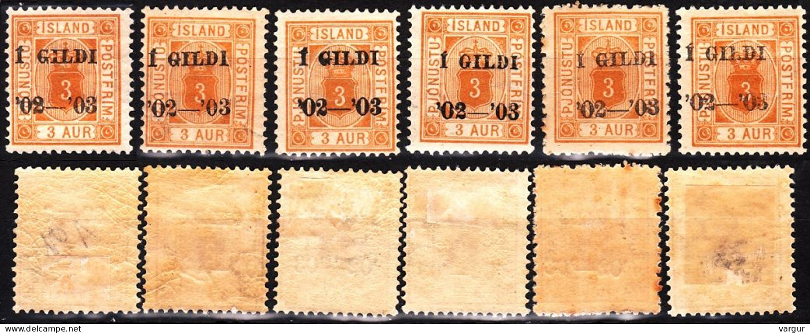 ICELAND / ISLAND Postage Due 1902 Overprints On 3A, Perf 12 3/4. 6 Copies, MH - Service