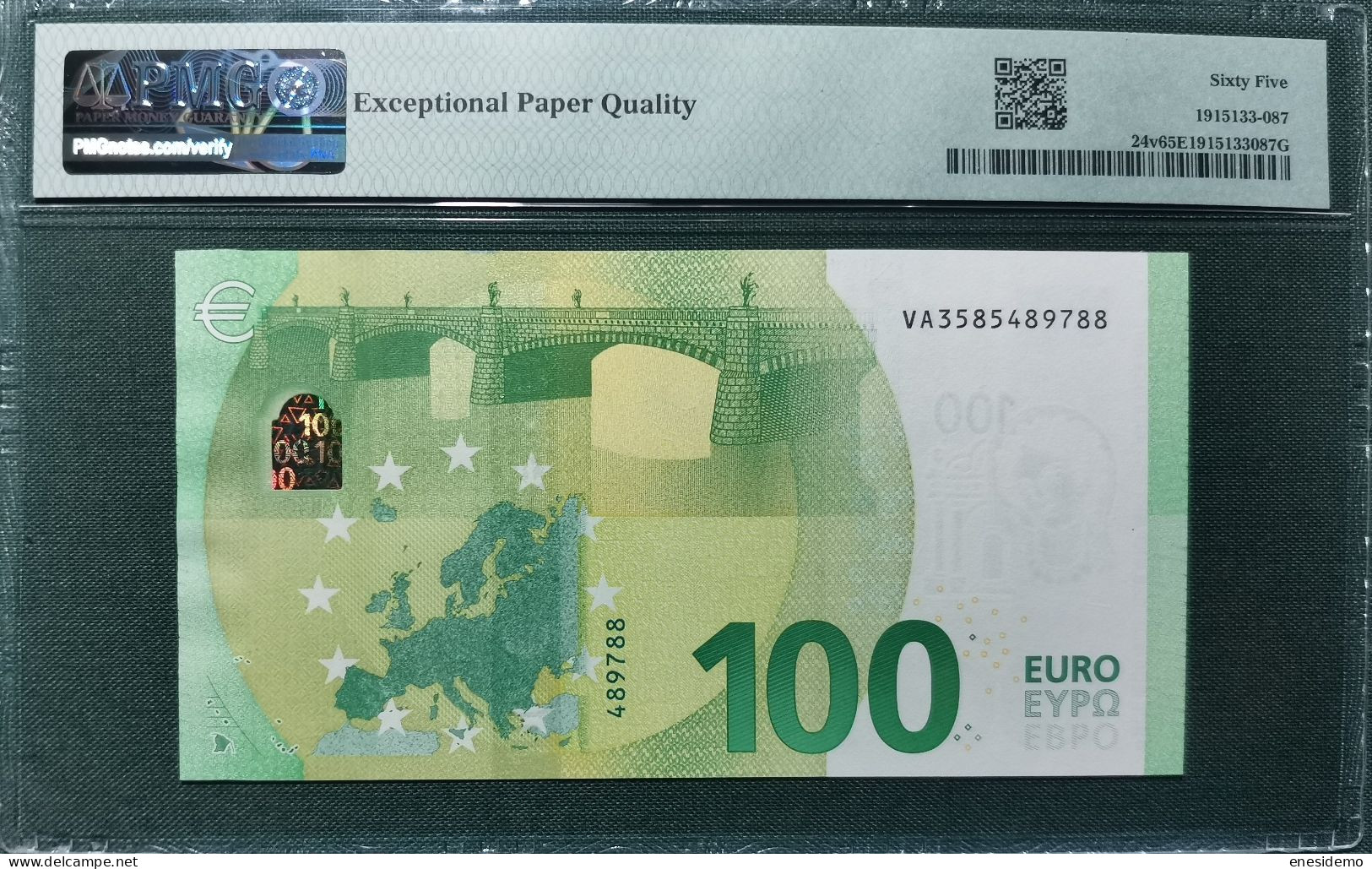 100 EURO SPAIN 2019 DRAGHI V004F5 VA CERTIFICATE PMG 65 SC FDS UNCIRCULATED PERFECT - 100 Euro