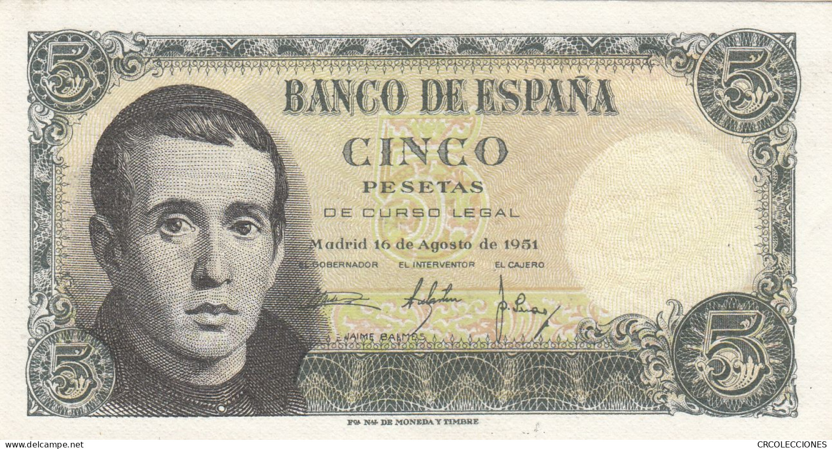 CRBS0897 BILLETE ESPAÑA 5 PESETAS 1951 SIN SERIE SIN CIRCULAR - 5 Pesetas