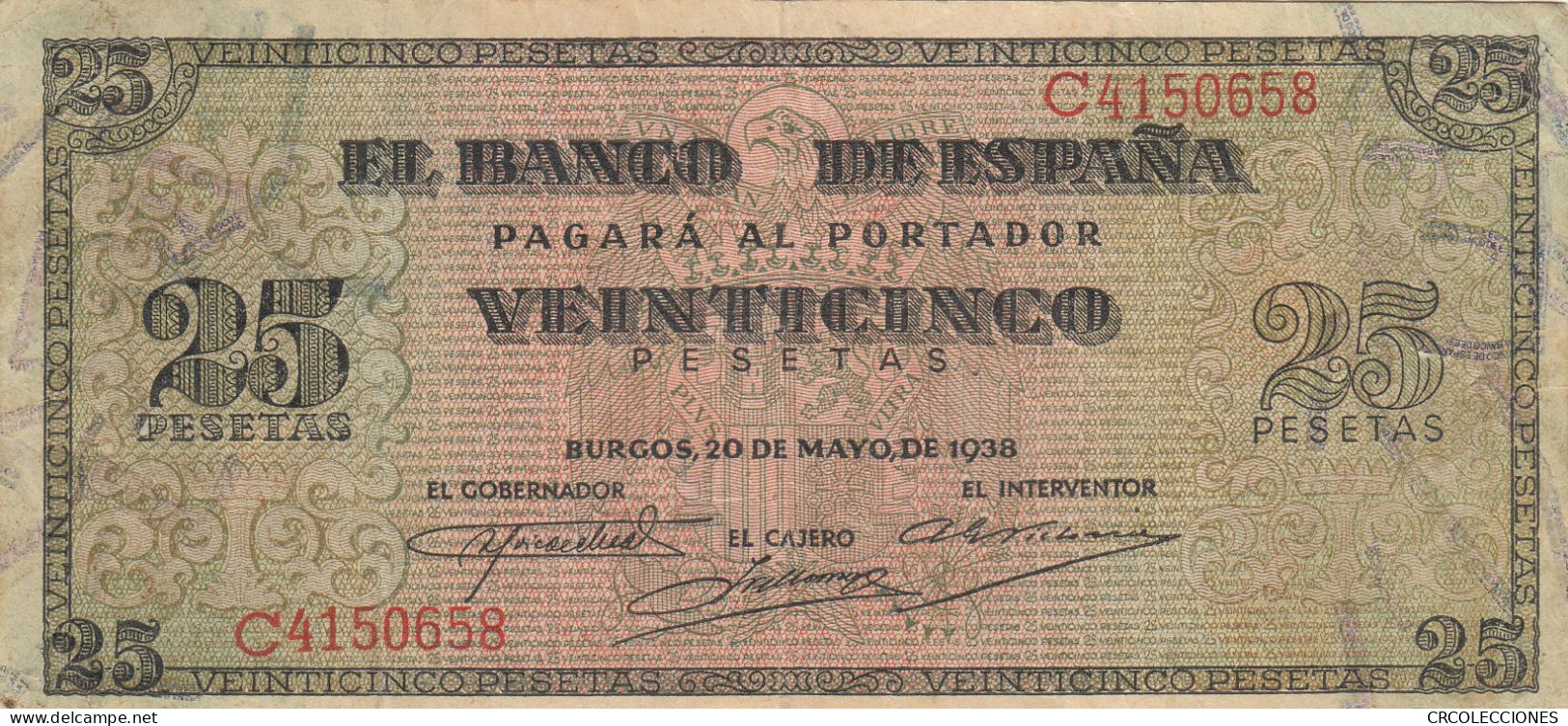 CRBS0904 BILLETE ESPAÑA 25 PESETAS 1938 MBC - 25 Pesetas