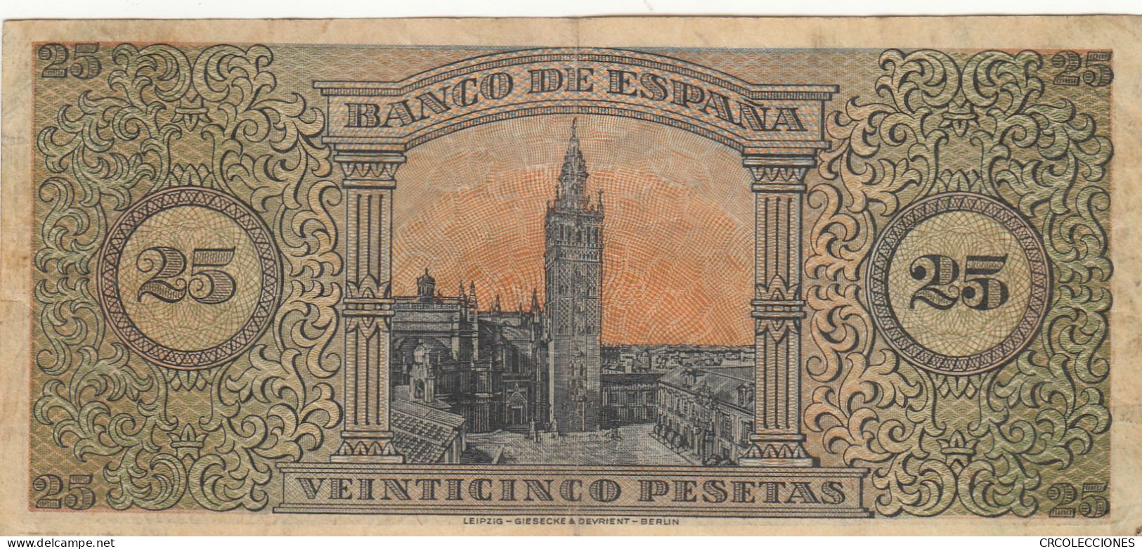 CRBS0904 BILLETE ESPAÑA 25 PESETAS 1938 MBC - 25 Pesetas