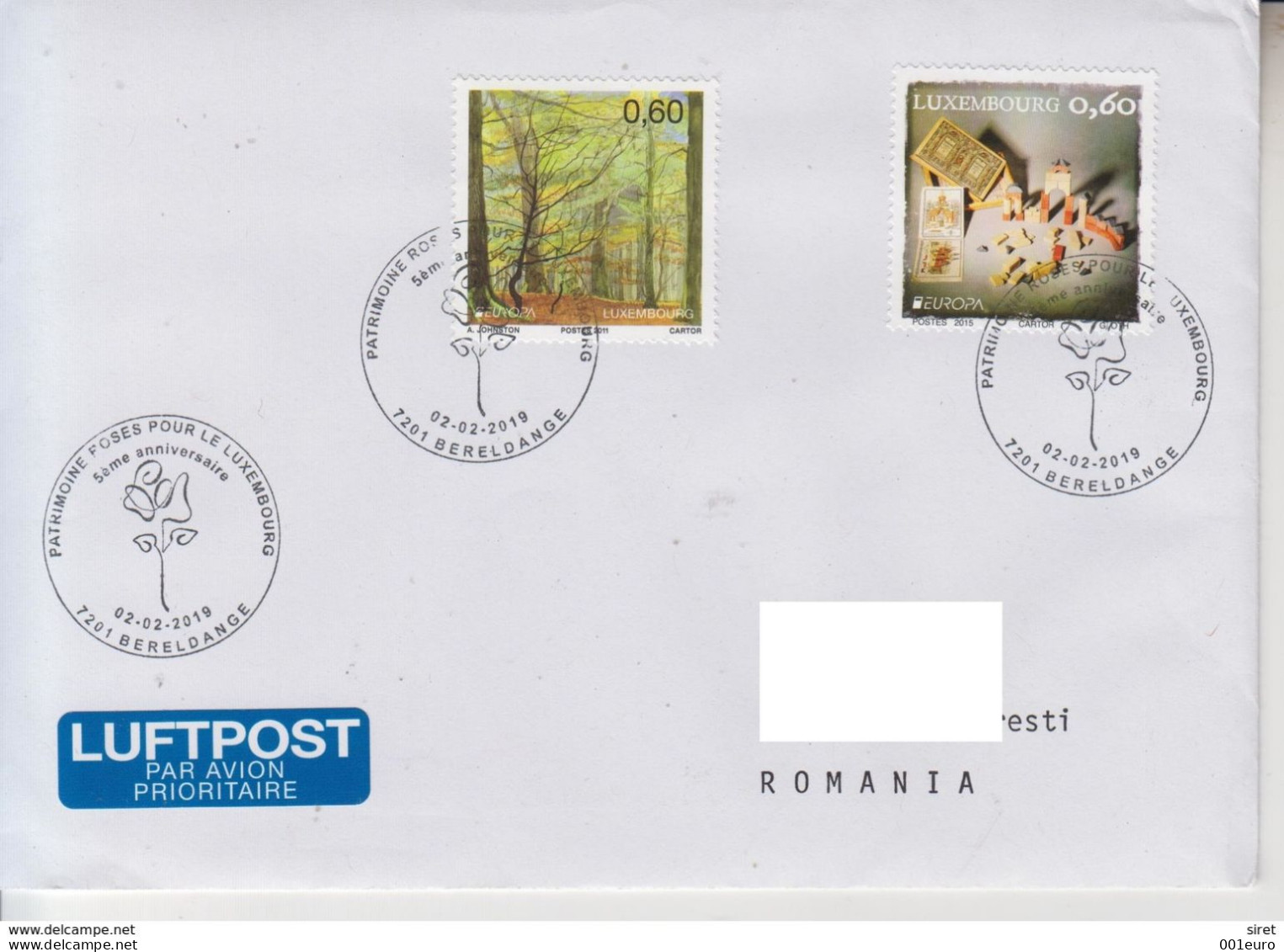 LUXEMBOURG : 2 Stamps EUROPA On Cover Circulated To ROMANIA #720614902 - Registered Shipping! - Brieven En Documenten