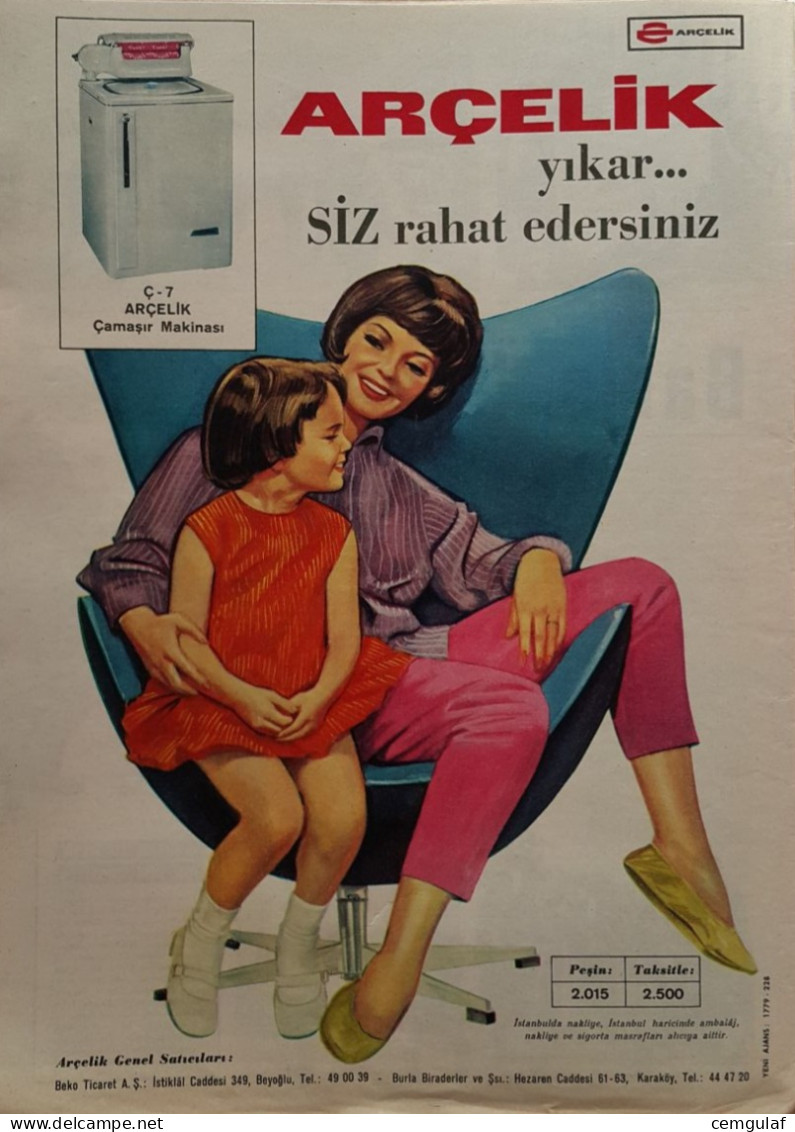 WASHING MACHINE ADVERTISING/ ARÇELİK WASHES, YOU WILL BE COMFORTABLE. 1966 - Andere & Zonder Classificatie