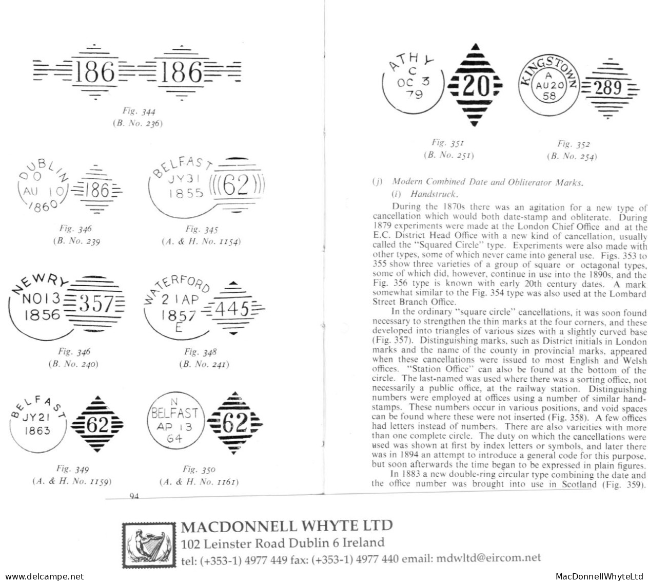 Ireland BRITISH POSTMARKS Guide Alcock & Holland, 1960 Edition, Over 300 Pages - Prefilatelia