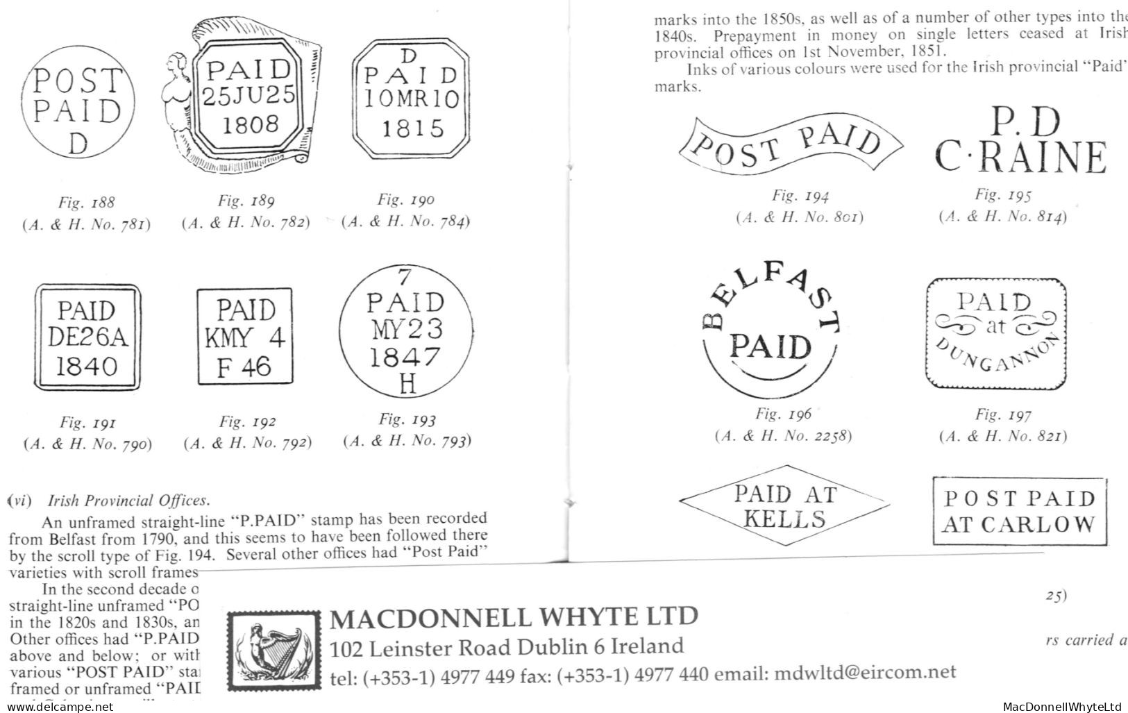 Ireland BRITISH POSTMARKS Guide Alcock & Holland, 1960 Edition, Over 300 Pages - Prefilatelia