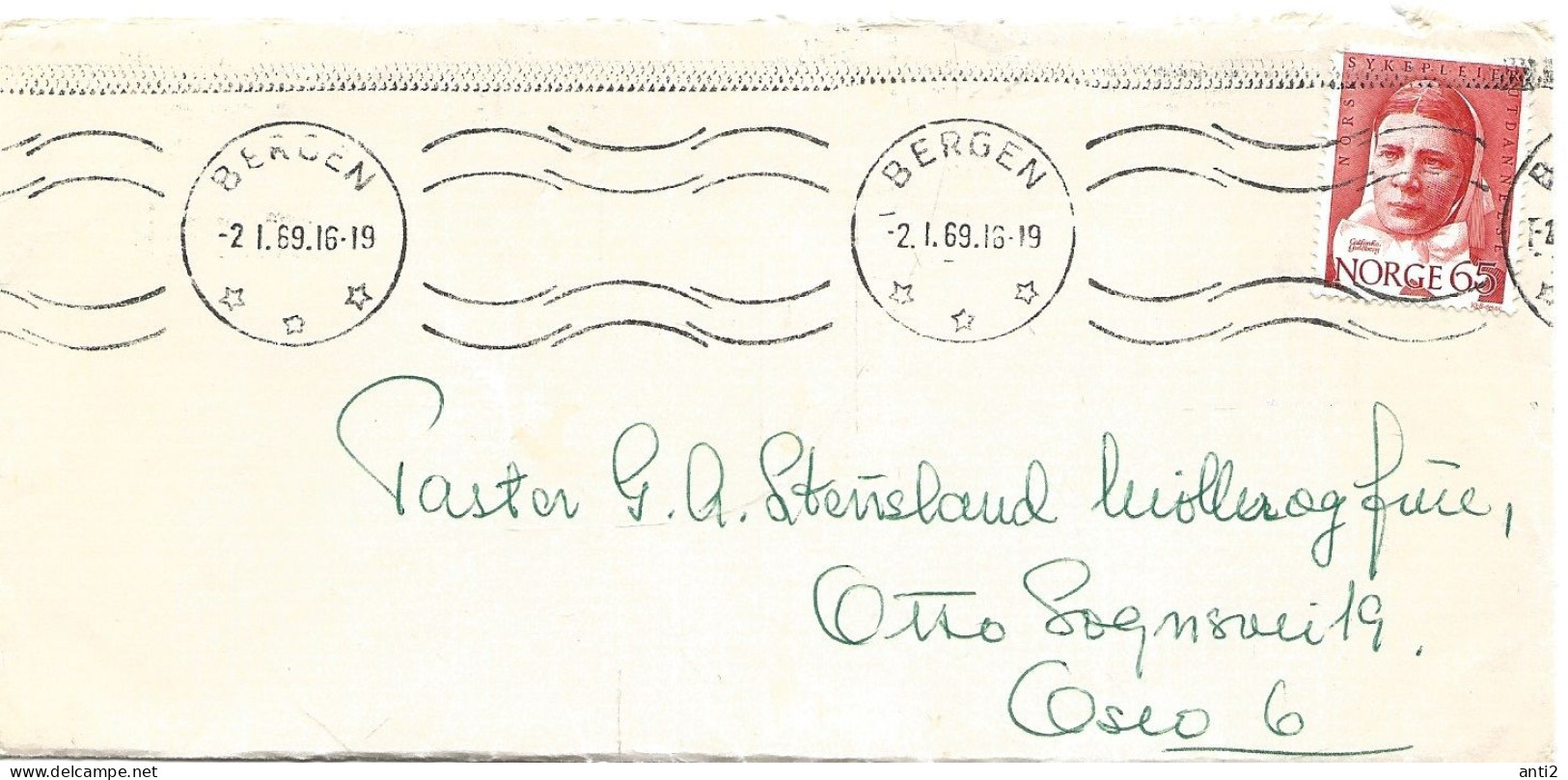 Norway 1968 - 1969  Cover With Mi 574 Cathinka Guldberg   - Cancelled Bergen 2.1.69 - Lettres & Documents