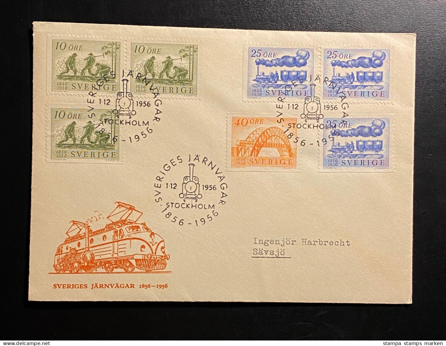 SCHWEDEN 1956 Eisenbahn Mi. 418 - 20 FDC Sonderstempel Schmuckkuvert - Lettres & Documents