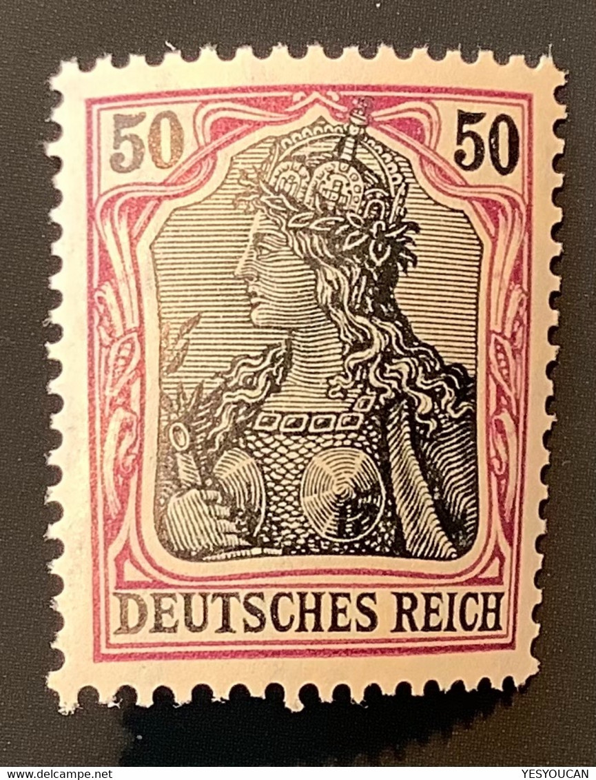 91 I Y SELTENE FARBE ORANGEWEISS LUXUS *=MH (quasi** )Dt. Reich1912 50 Pf Germania Friedensdruck FA Jäschke-Lantelme BPP - Neufs