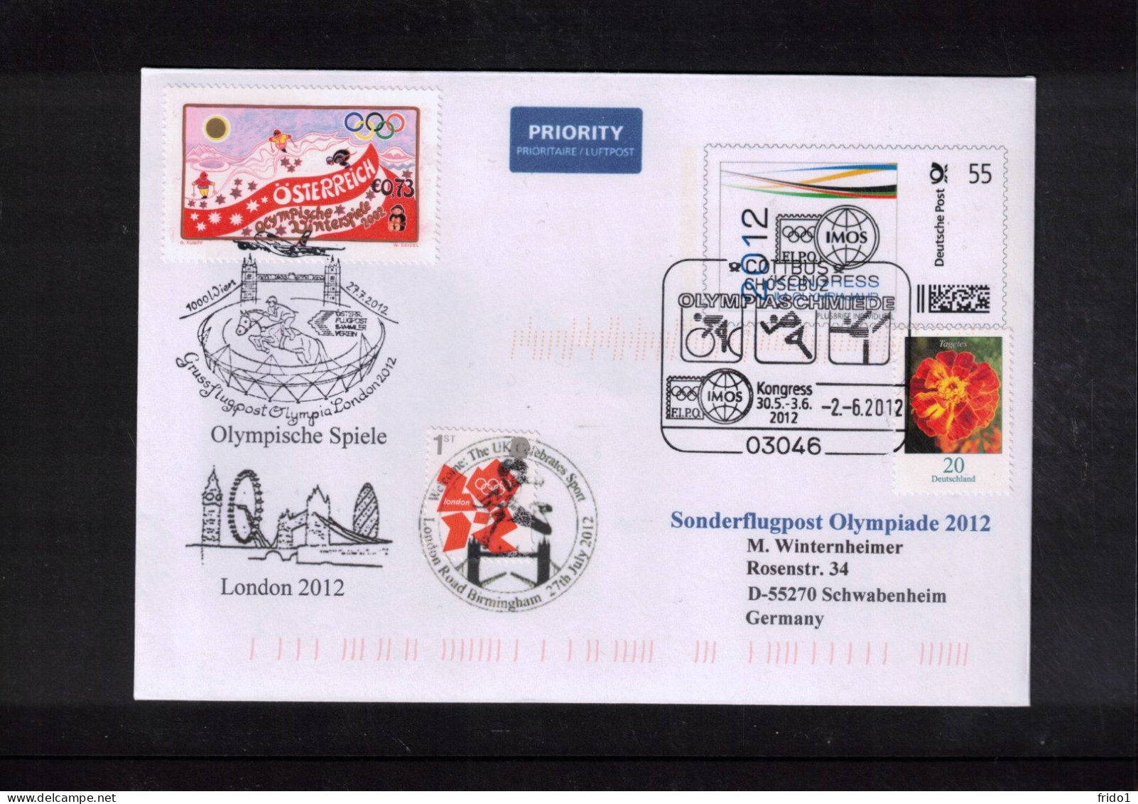 Germany + Austria 2012 Olympic Games London - IMOS Congress+Greetings Flight Wien-London Interesting Letter - Summer 2012: London