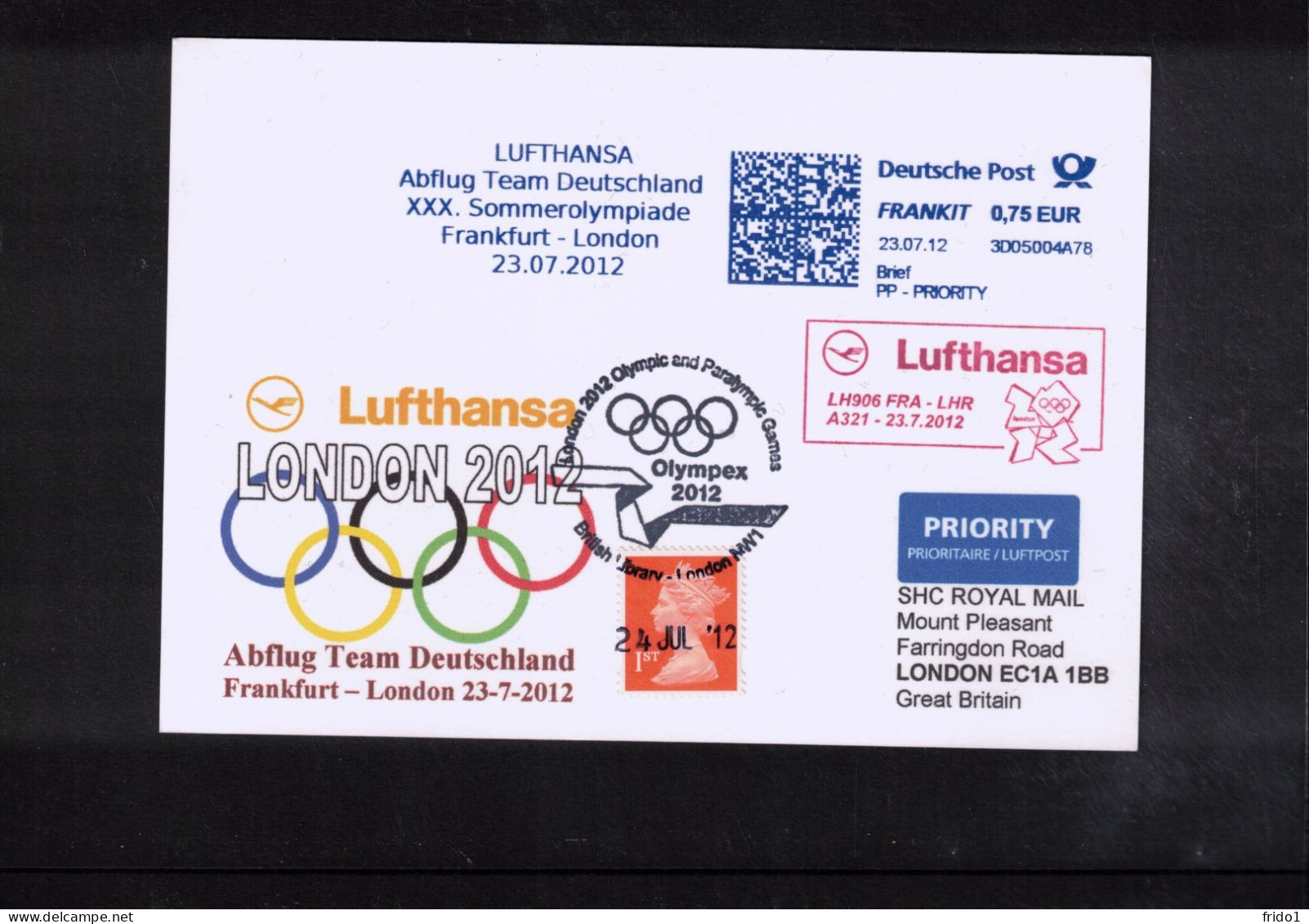 Germany 2012 Olympic Games London - Lufthansa Departure Flight Of German Team To London Interesting Postcard - Verano 2012: Londres