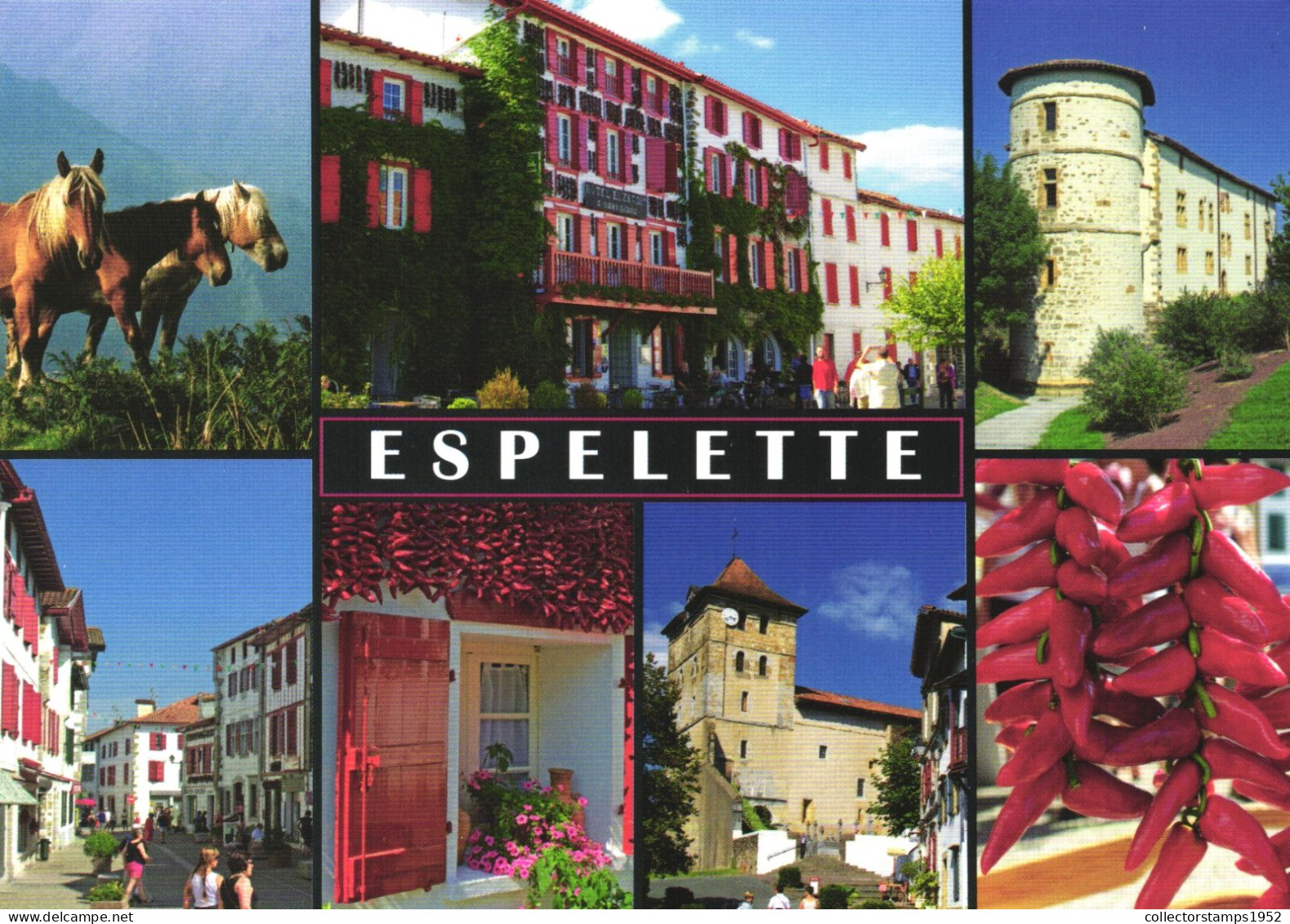 ESPELETTE, MULTIPLE VIEWS, HORSE, ARCHITECTURE, CASTLE, TOWER, CHILLI PEPPERS, FRANCE - Espelette