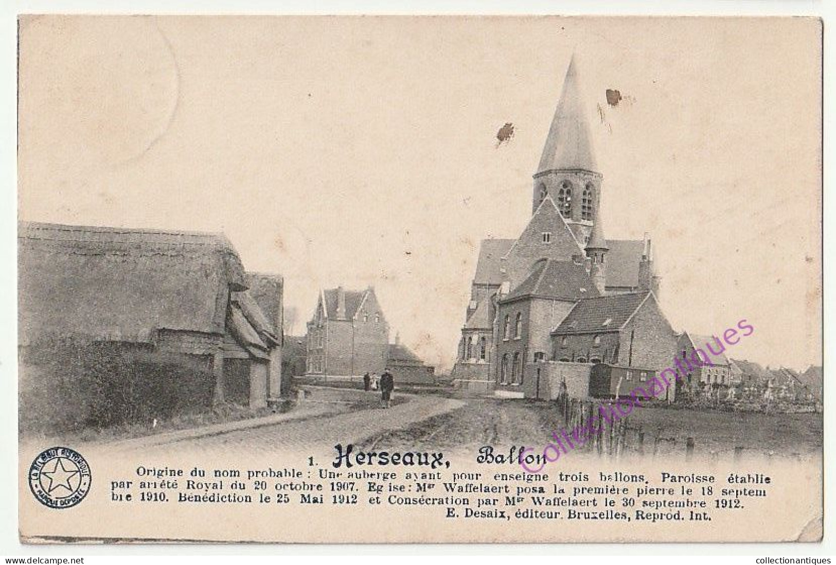 CPA Herseaux Ballon - Circulée - Divisée - E. Desaix, éditeur Bruxelles - Collection Devoghelaere, Herseaux - 1919 - Moeskroen