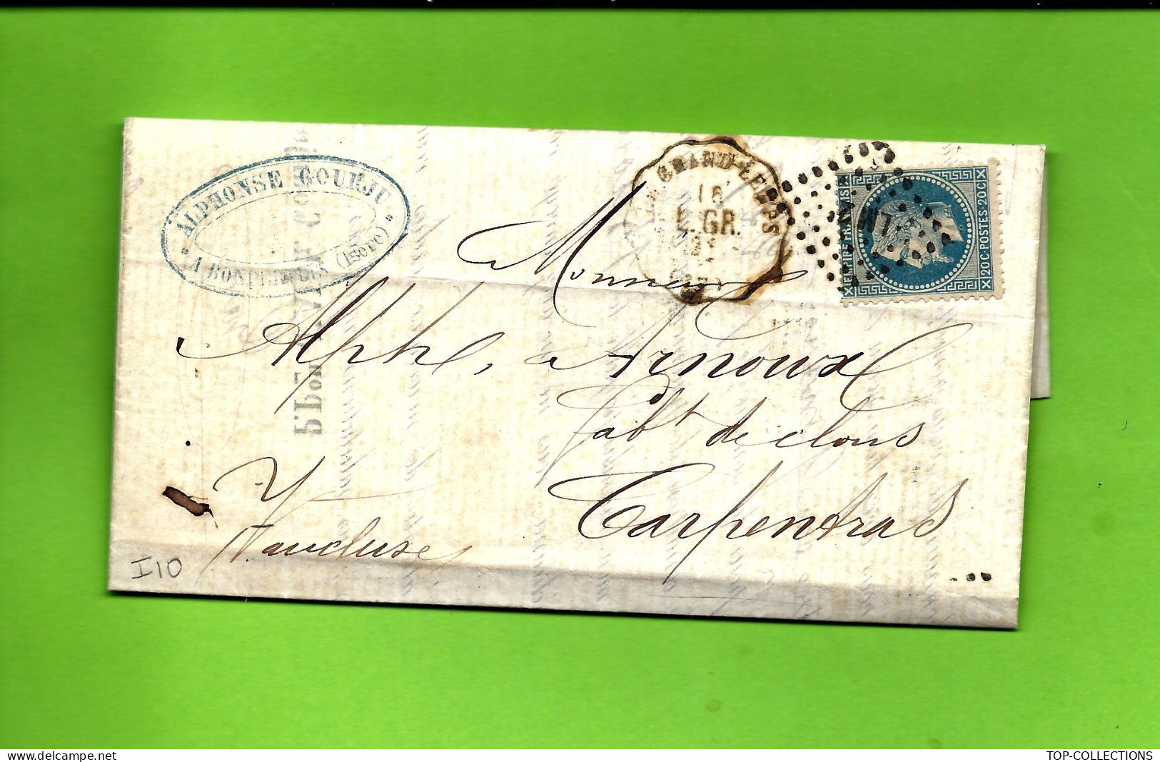 1870  ISERE-CONVOYEUR STATION LE GRAND LEMPS L.GR N°29 OBL. LOSANGE LM2° - SUPERBE PAPIER ENTETE - INDICE 10 – COTE 60 € - 1801-1848: Précurseurs XIX