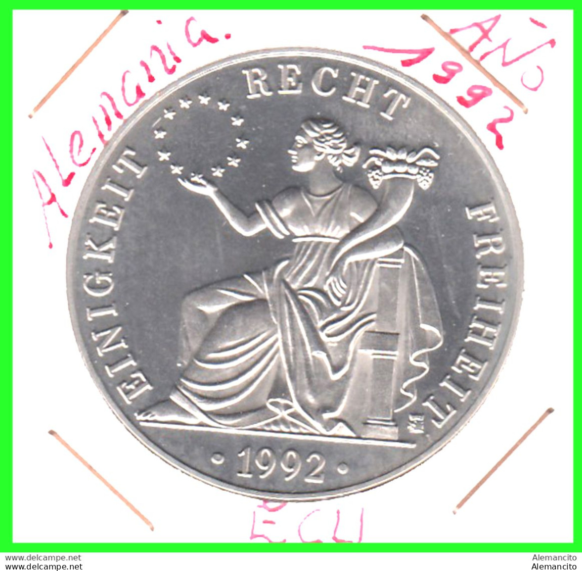 ALEMANIA, ( DEUTSCHLAND ) MONEDA VALOR 1-ECU EUROPA - 1992 / EINIGKEIT RECHT FREIHEIT - Mint Sets & Proof Sets