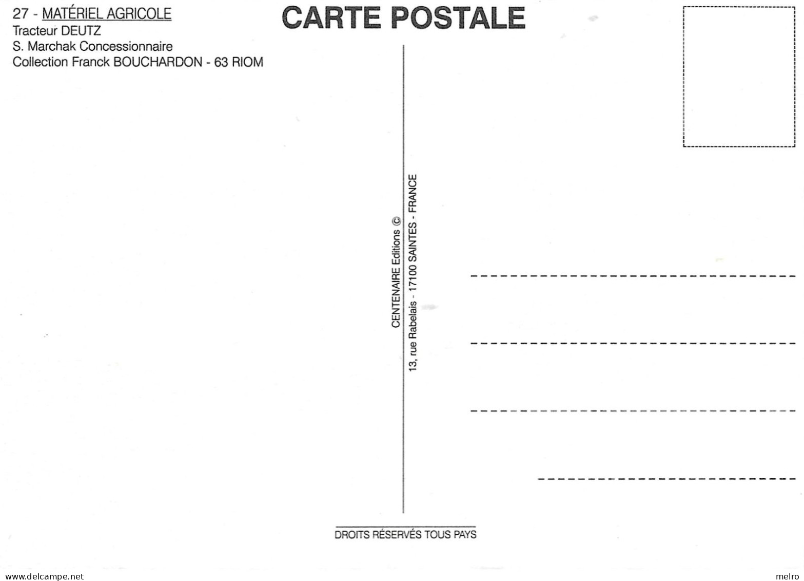 CPSM -Matériel Agricole DEUTZ Tracteur Agricole DIESEL S.MARCHAK CENTENAIRE éditions - Tracteurs