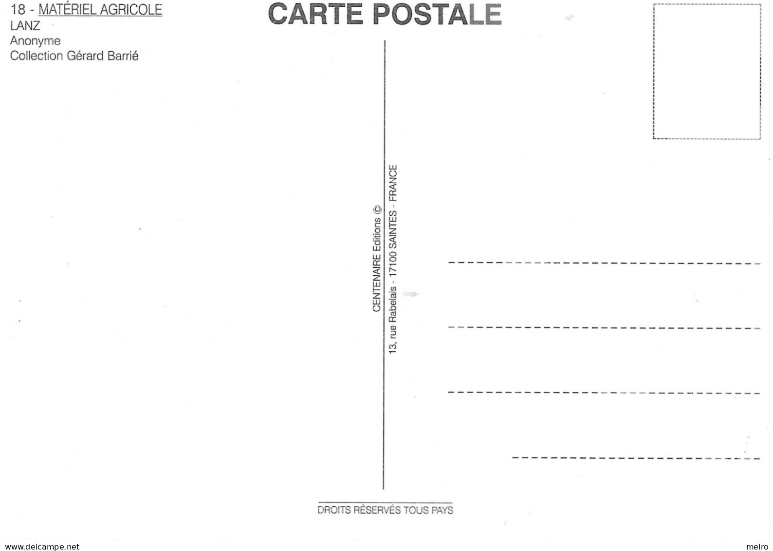 CPSM -CENTENAIRE Editions - MATERIEL AGRICOLE - 18 - Le Tracteur De Réputation Mondiale - LANZ - Traktoren